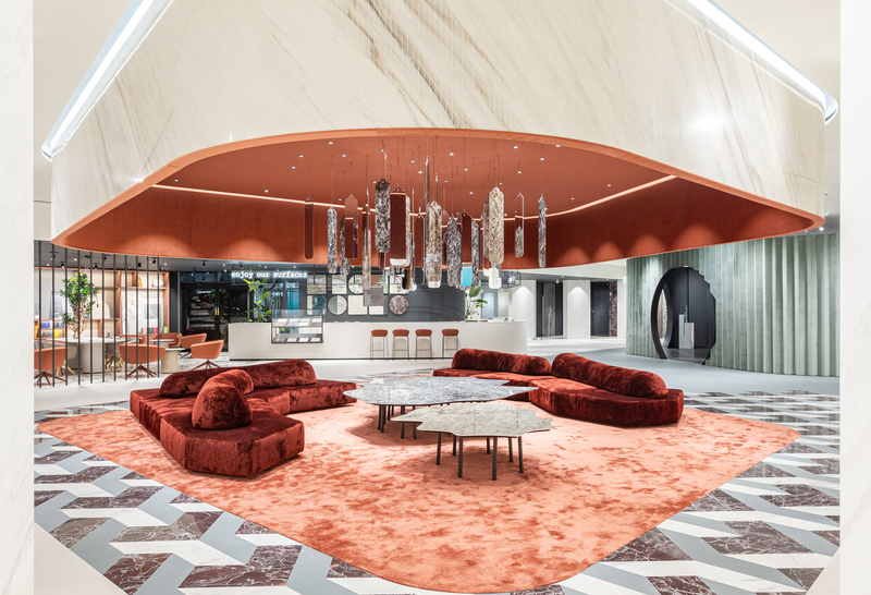 A new look for the FAB Fiandre Architectural Bureau showroom in Castellarano: a permeable space for discovery and sharing, showcasing the brands identity and values